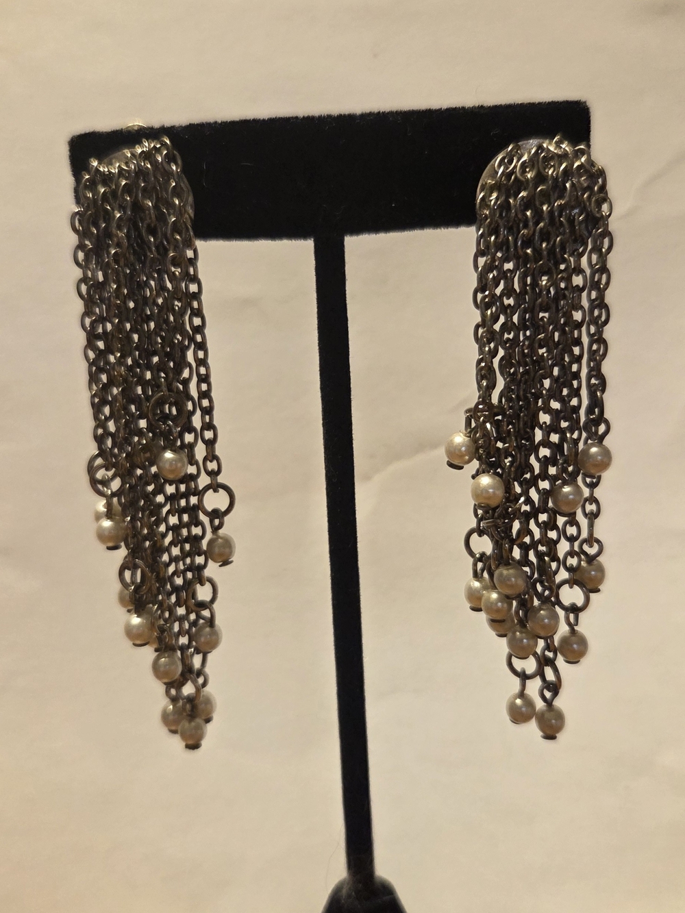 Vintage Chain Clip-On Earrings with Faux Pearls